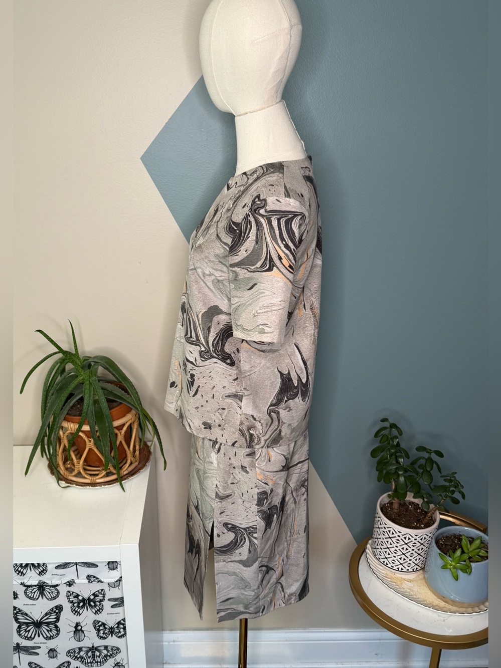 Theory Silk Marble Print Matching Set P 0 Wearable Art Quiet Luxury F08 - Picture 3 of 10